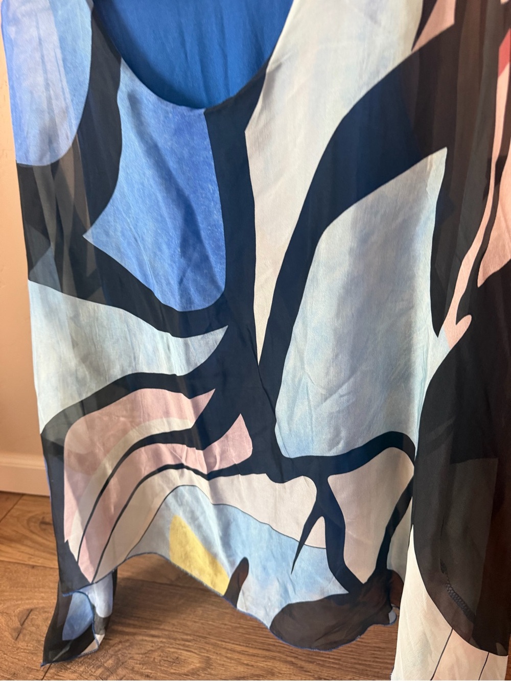 Tempo Paris Abstract Print Silk Viscose Layered Top Made in Italy Size S/M Blue - Picture 4 of 7